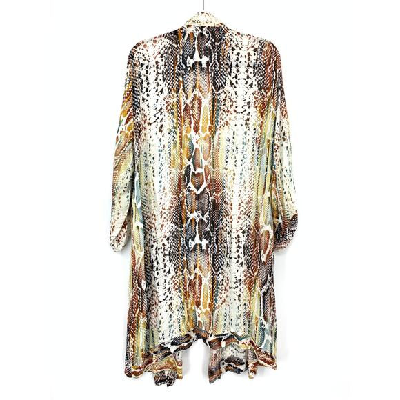 Olivaceous Snakeskin Abstract Print Kimono Cardigan Women's L Draped Open Front - Picture 2 of 7
